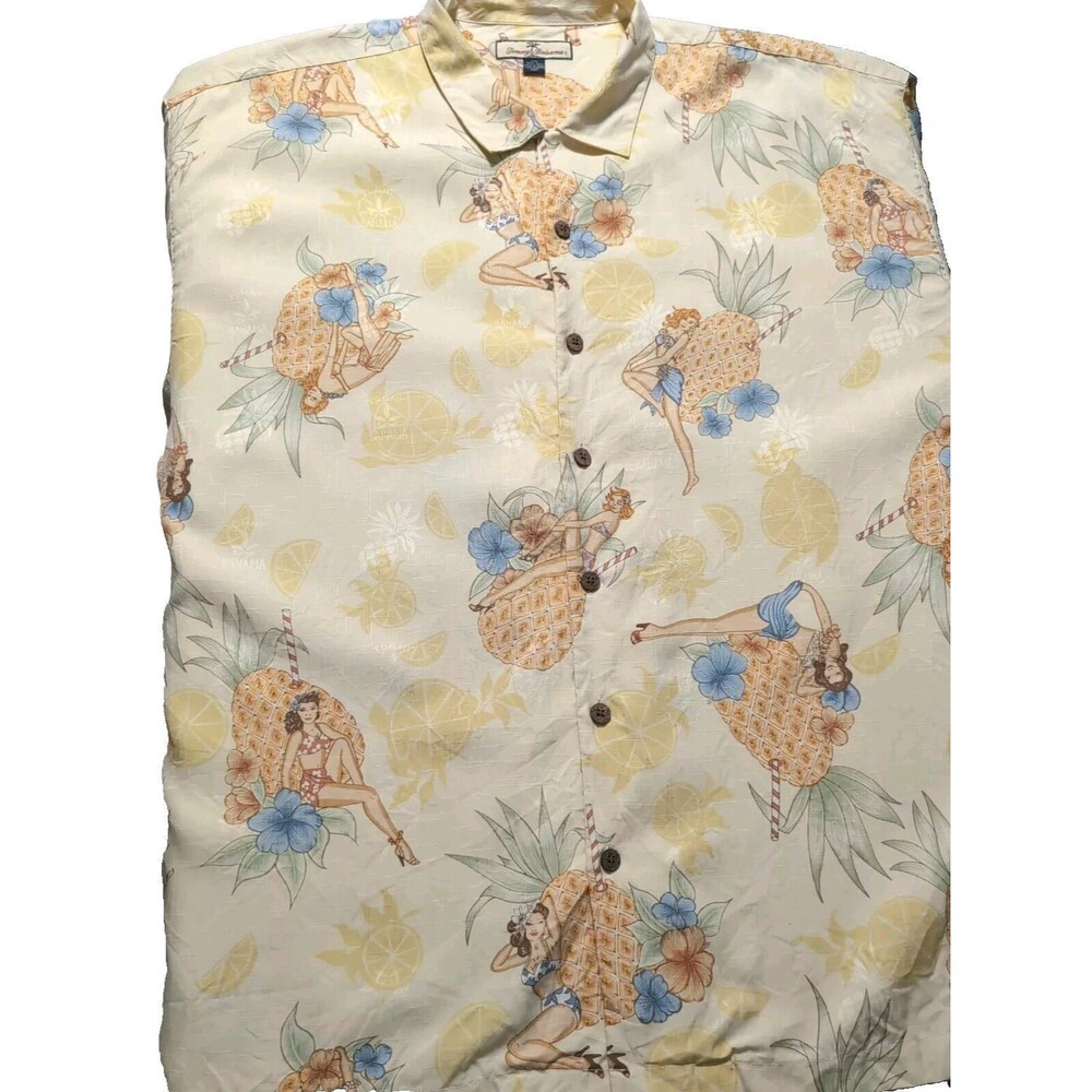 Tommy Bahama Camp Shirt Men XXL 100% Silk Hawaiian Tropical Short Sleeve